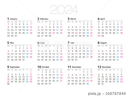 月曜始まりの2024年カレンダー 横 108787849