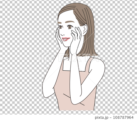 頬を両手で触りながら笑顔の女性 頬を両手で触りながら笑顔の女性 108787964