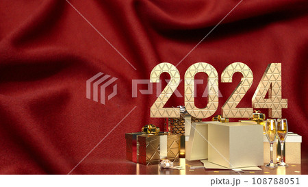 The Gold Number and gift box for celebration 2024 3d rendering 108788051