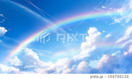 青空にかかる美しい虹のアニメ風イラスト「AI生成画像」 108788138