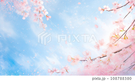 青空と舞い散る桜の花びらのイラスト「AI生成画像」 108788380