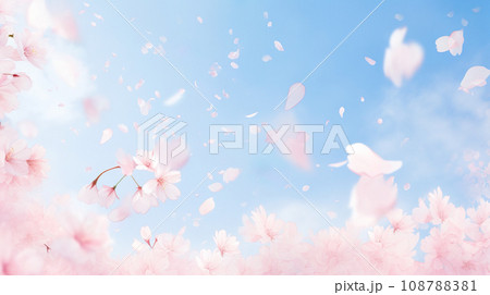 青空と舞い散る桜の花びらのイラスト「AI生成画像」 青空と舞い散る桜の花びらのイラスト「AI生成画像」 108788381