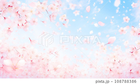青空と舞い散る桜の花びらのイラスト「AI生成画像」 青空と舞い散る桜の花びらのイラスト「AI生成画像」 108788386