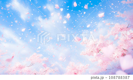 青空と舞い散る桜の花びらのイラスト「AI生成画像」 108788387