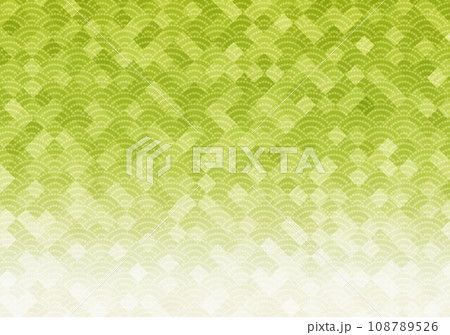 和紙斜め格子波模様黄緑色 108789526