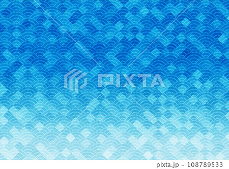 和紙斜め格子波模様水色 108789533