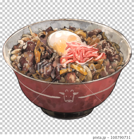日式牛肉碗插畫配熱蛋 日式牛肉碗插畫配熱蛋 108790731