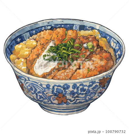 ふんわり卵に包まれたサクサクカツ丼のイラスト 108790732