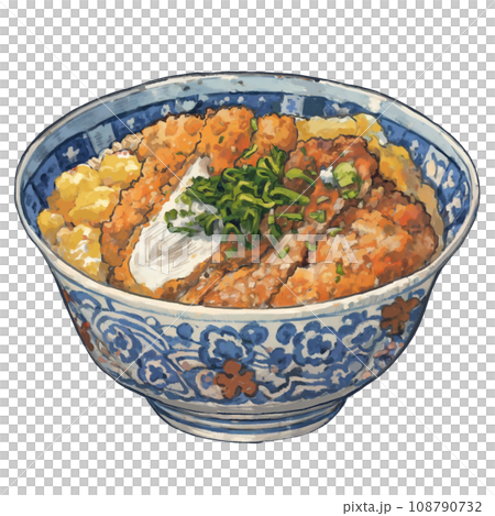 ふんわり卵に包まれたサクサクカツ丼のイラスト 108790732