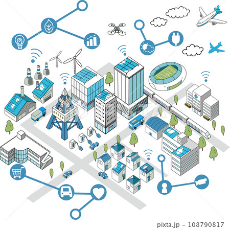 DX・GX・スマートシティのイメージイラスト DX・GX・スマートシティのイメージイラスト 108790817