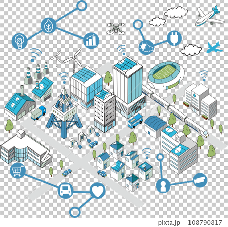 DX・GX・スマートシティのイメージイラスト DX・GX・スマートシティのイメージイラスト 108790817