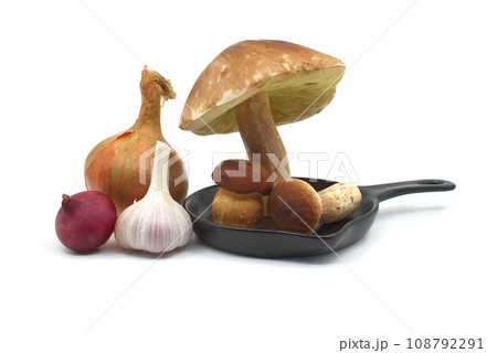 Culinary scene with mushrooms and onions 108792291