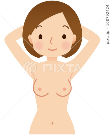 両手を上げた女性の上半身　乳がんセルフチェック　医療 108792424