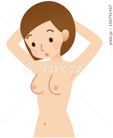 両手を上げて乳房を上から見る女性 乳がんセルフチェック 医療 両手を上げて乳房を上から見る女性 乳がんセルフチェック 医療 108792487