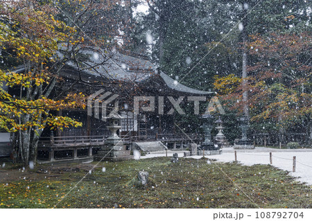 比叡山延暦寺東塔　浄土院　初雪と紅葉のコラボレーション 108792704