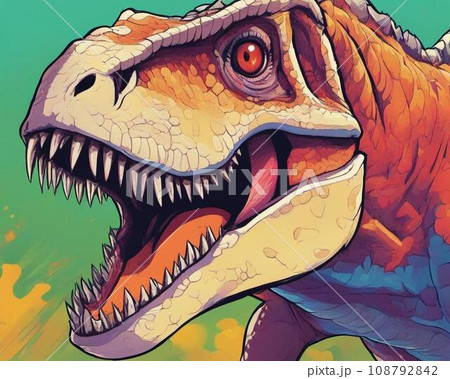 イラスト原画 獲物を狙うティラノサウルス 「暴君」 先史時代の森で