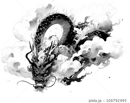 墨絵の龍 108792995
