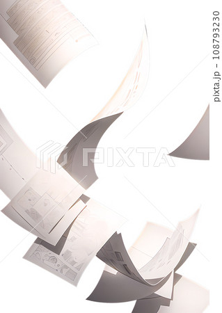 散らばる書類 空中に舞う（背景透過） 108793230