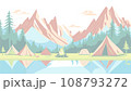 シンプルなキャンプイラスト（湖沿い） 108793272
