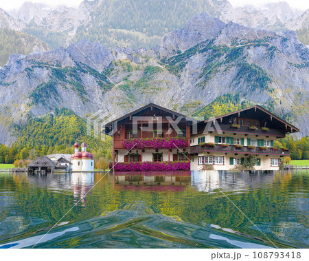 Konigsee, Germany - lake surrounded with mountains, Berchtesgaden National Park, Bavaria, Germany Konigsee, Germany - lake surrounded with mountains, Berchtesgaden National Park, Bavaria, Germany 108793418