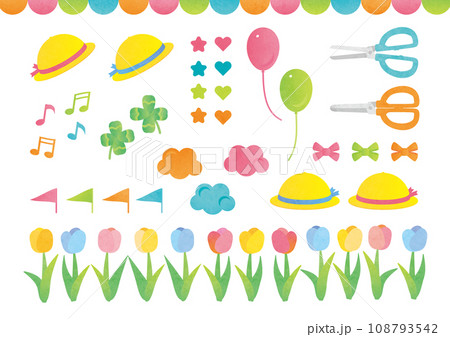 水彩風の幼稚園モチーフイラスト　セット 108793542