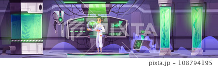 Female scientist in spaceship laboratory Female scientist in spaceship laboratory 108794195
