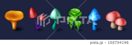 Fantasy mushrooms set isolated on background 108794196