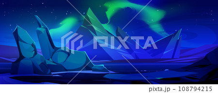 Night antarctic landscape with aurora borealis 108794215