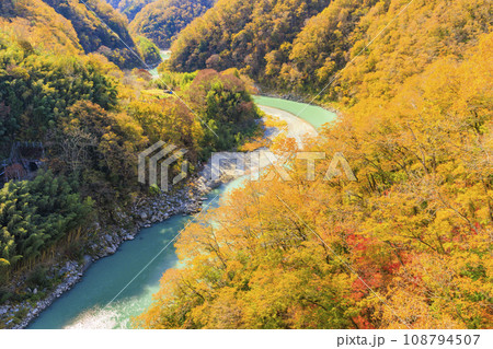 秋の紅葉見頃な名勝天竜峡 108794507