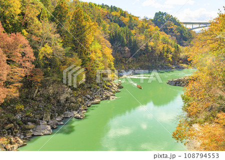 秋の紅葉見頃な名勝天竜峡 108794553