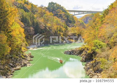 秋の紅葉見頃な名勝天竜峡 108794555