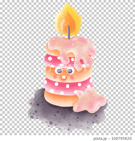 Watercolor painting of a sweet, romantic pink donut candle used for Valentine's Day and other important festivals. 108795620