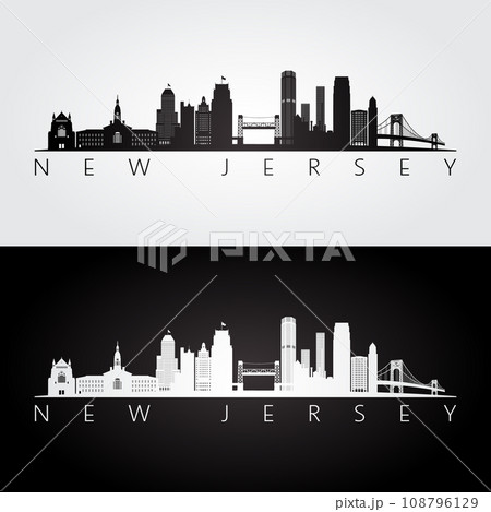 New Jersey state skyline and landmarks silhouette 108796129