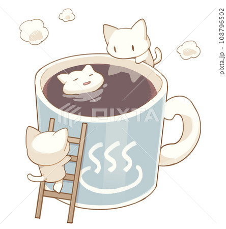 ココア温泉に入るマシュマロ猫 108796502