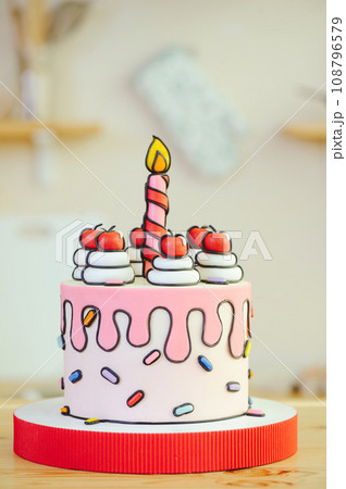beautiful cake made in a cartoon style beautiful cake made in a cartoon style 108796579