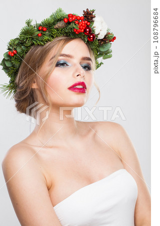 Nice blonde woman portrait. Fashion female model with blond curly hairstyle 108796684