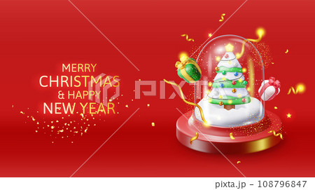 3D Glass Christmas Snow Globe with Tree 3D Glass Christmas Snow Globe with Tree 108796847
