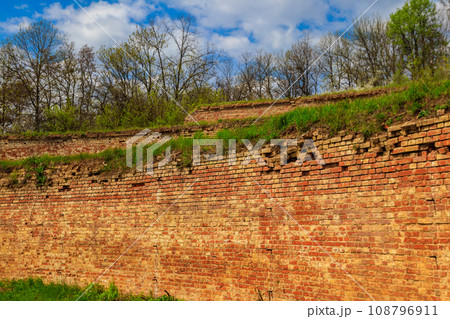 Singing terraces are garden terraces built at 19th century and fortified by brick walls in Kharkiv region, Ukraine 108796911