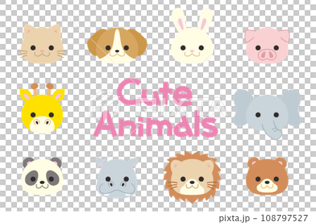 可愛い動物のイラスト　セット　白背景　ベクター　クリップアート 108797527