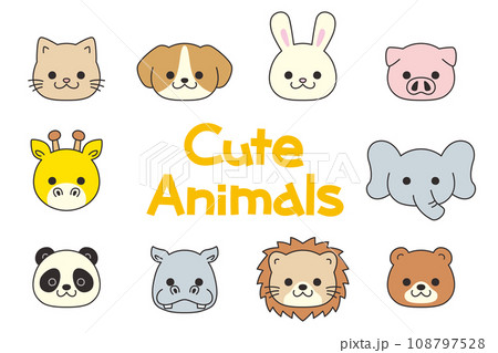可愛い動物のイラスト　セット　白背景　ベクター　主線あり　クリップアート 108797528