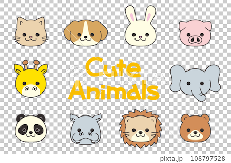 可愛い動物のイラスト　セット　白背景　ベクター　主線あり　クリップアート 108797528