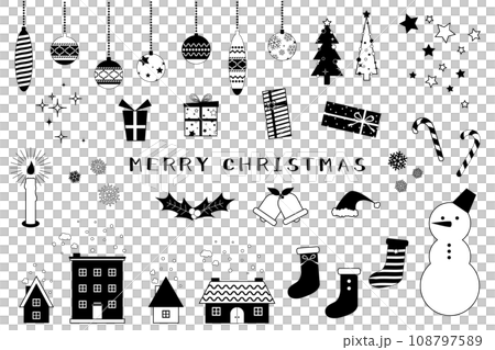 Cute Christmas illustration set - black and white 108797589