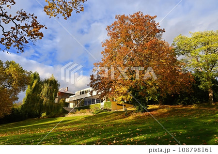 Villa Tugendhat Brno - Czech Republic. Beautiful autumn atmosphere in the park of the villa. Modern architecture of functionalist and internationalist German architect Ludwig Mies van der Rohe. UNESCO 108798161