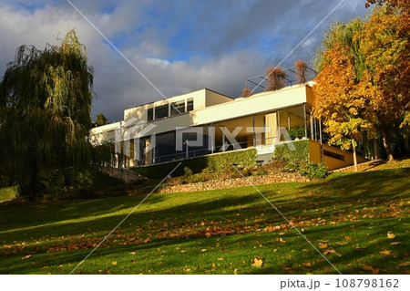 Villa Tugendhat Brno - Czech Republic. Beautiful autumn atmosphere in the park of the villa. Modern architecture of functionalist and internationalist German architect Ludwig Mies van der Rohe. UNESCO 108798162