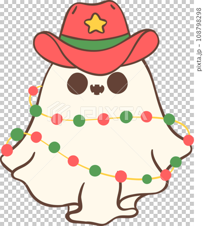 Christmas Cowboy Ghost, Kawaii cartoon hand drawing Christmas Cowboy Ghost, Kawaii cartoon hand drawing 108798298