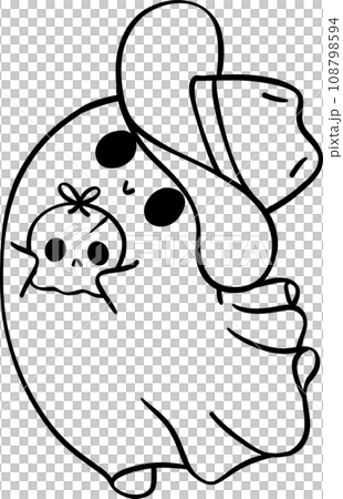 Christmas Cowboy Ghost outline, Kawaii cartoon hand drawing 108798594