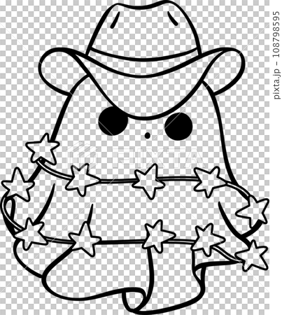 Christmas Cowboy Ghost outline, Kawaii cartoon hand drawing Christmas Cowboy Ghost outline, Kawaii cartoon hand drawing 108798595