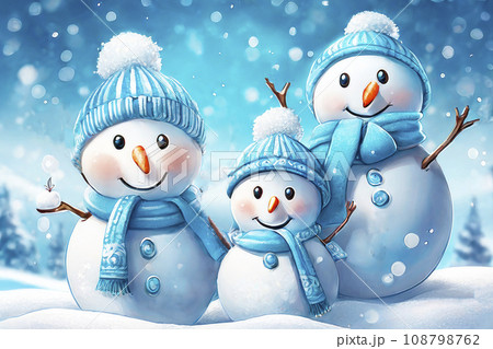 Merry christmas and happy holidays greeting card. Winter xmas snowmans for a happy Christmas and New Year. 108798762