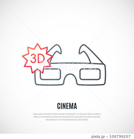 3D cinema glasses line icon isolated on white background. 108799207