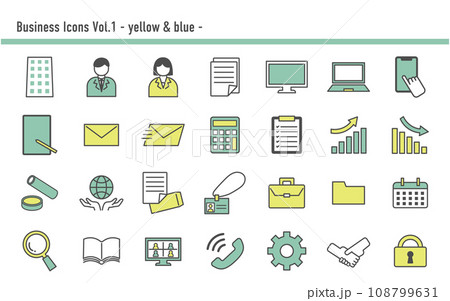 ビジネスアイコンセットA　03　黄色と水色 108799631